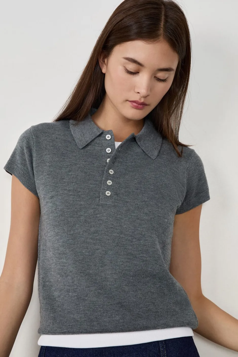 ETAM Manga Corta|Jerséis|Polo de manga corta con botones GRIS