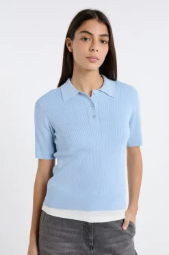 ETAM Jerséis|Polo de manga corta de punto fino AZUL