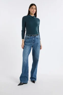 ETAM Cuello En V|Jerséis|Polo de manga larga VERDE PATO
