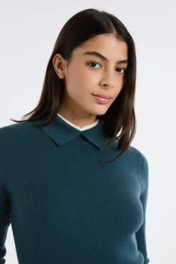 ETAM Cuello En V|Jerséis|Polo de manga larga VERDE PATO