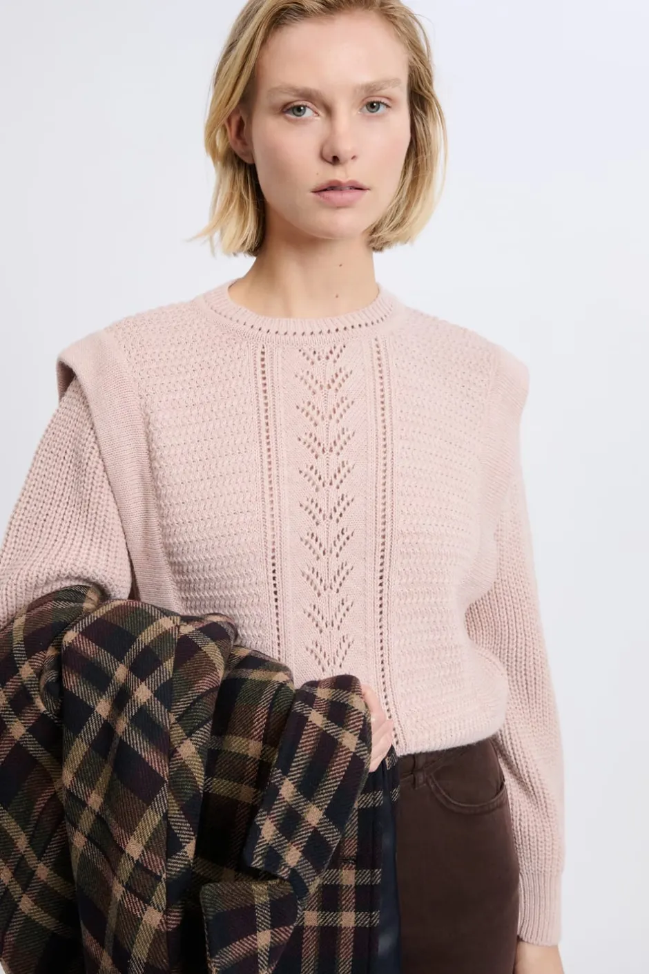 ETAM Cuello Redondo|Jerséis|Pull à épaulettes avec laine ROSE CLAIR