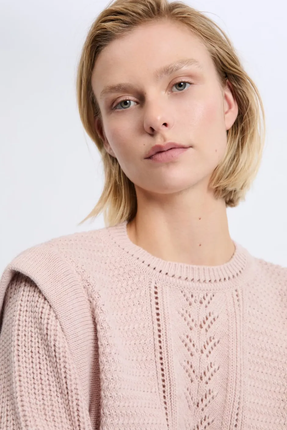 ETAM Cuello Redondo|Jerséis|Pull à épaulettes avec laine ROSE CLAIR