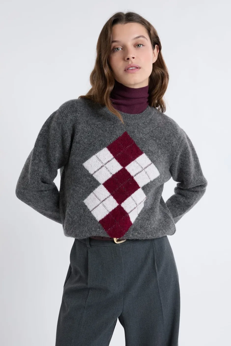 ETAM Fantasía|Cuello Redondo|Pull col rond à motifs GRIS CLAIR