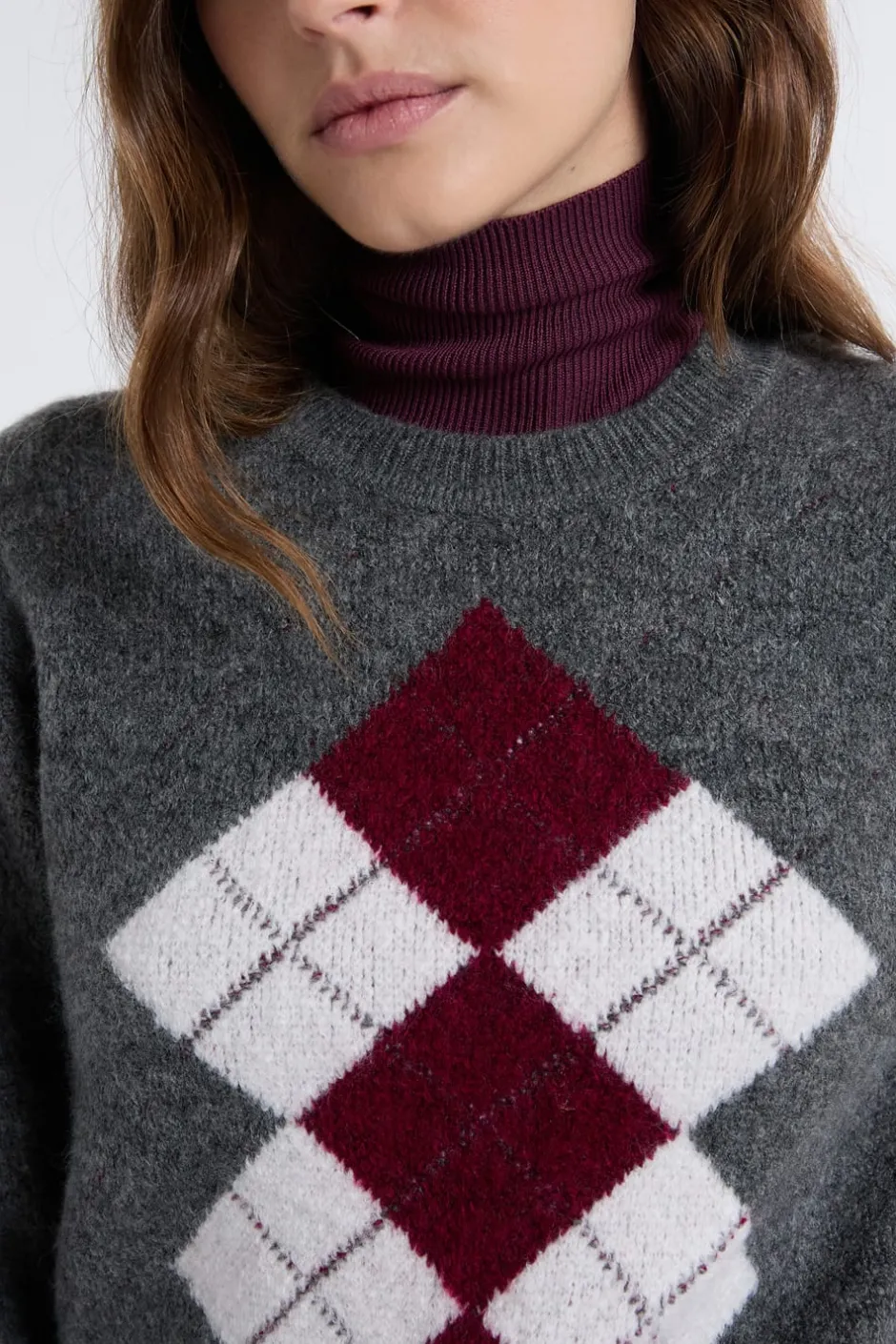 ETAM Fantasía|Cuello Redondo|Pull col rond à motifs GRIS CLAIR