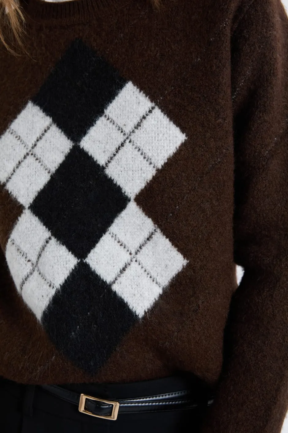 ETAM Fantasía|Cuello Redondo|Pull col rond à motifs CHOCOLAT