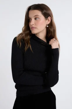 ETAM Cuello Alto|Jerséis|Pull en tricot irisé à col montant NOIR