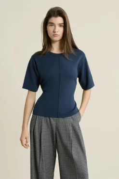 ETAM Cuello Redondo|Jerséis|Pull manches courtes ceinturée ENCRE