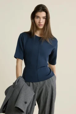ETAM Cuello Redondo|Jerséis|Pull manches courtes ceinturée ENCRE