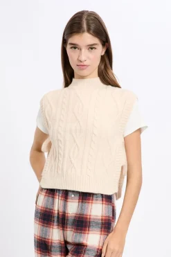 ETAM Accesorios|Ponchos, Sudaderas Y Chaquetas|Pull sans manches à nouer ECRU