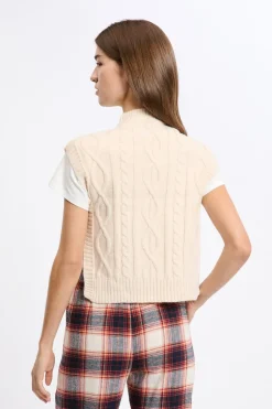 ETAM Accesorios|Ponchos, Sudaderas Y Chaquetas|Pull sans manches à nouer ECRU