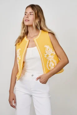 ETAM Chaquetas Sin Mangas|Sin Mangas|Rebeca bordada sin mangas AMARILLO