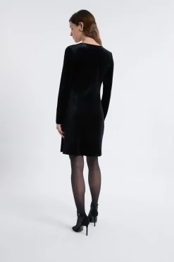 ETAM Vestidos Cortos|Vestidos Lisos|Robe à manches longues en velours avec détail anneaux NOIR
