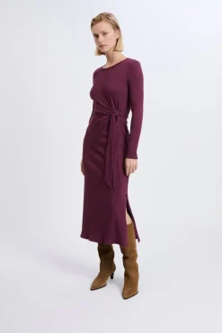 ETAM Vestidos Largos|Vestidos Lisos|Robe avec détail à nouer en coton CASSIS