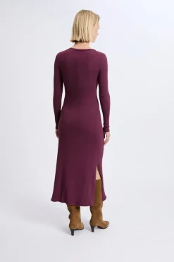 ETAM Vestidos Largos|Vestidos Lisos|Robe avec détail à nouer en coton CASSIS