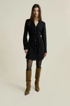 ETAM Vestidos Cortos|Vestidos Lisos|Robe ceinturée NOIR