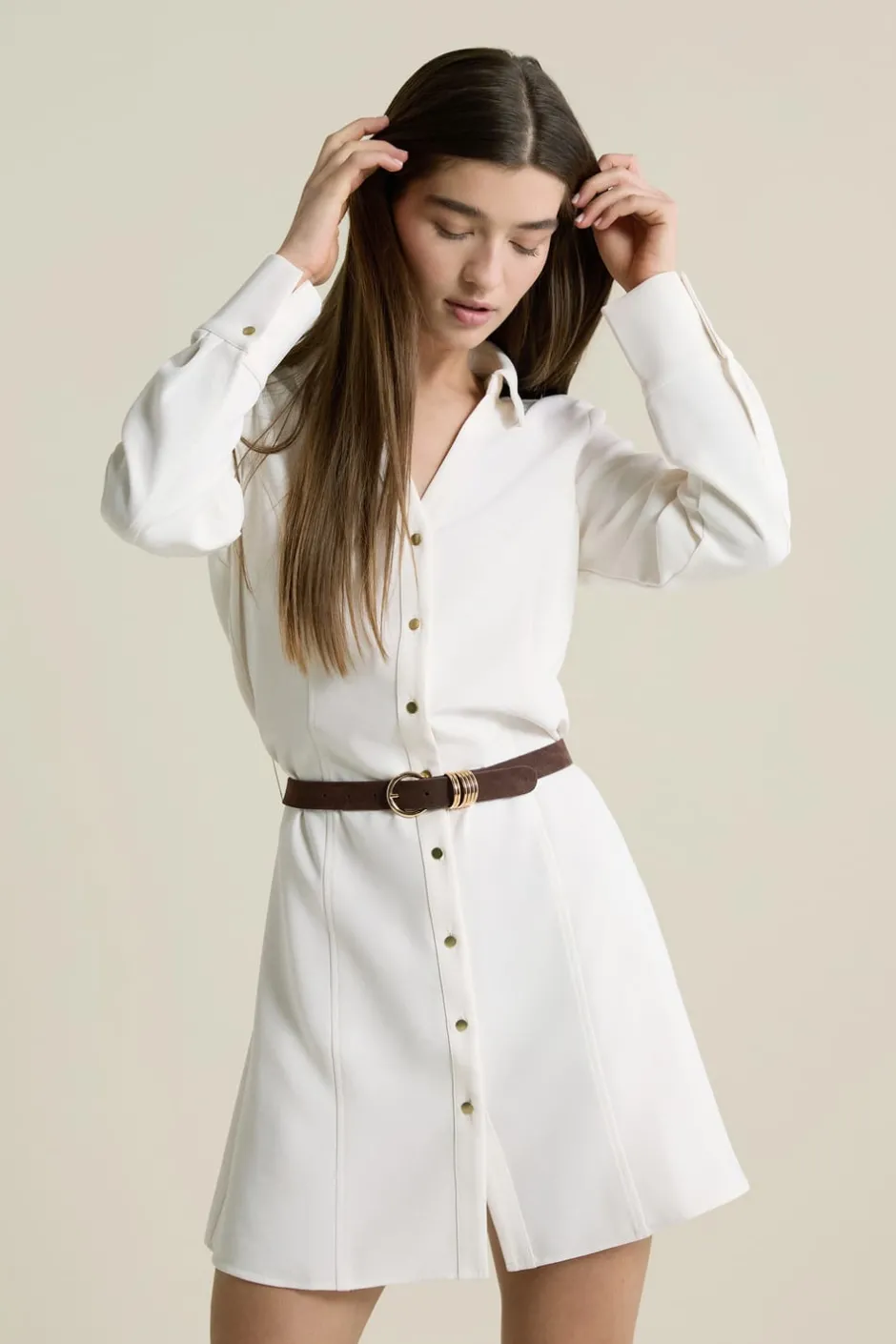 ETAM Vestidos Cortos|Vestidos Lisos|Robe ceinturée ECRU