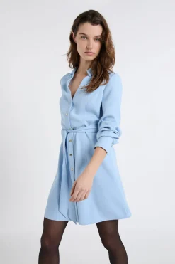 ETAM Vestidos Cortos|Vestidos Lisos|Robe courte avec col chemise BLEU