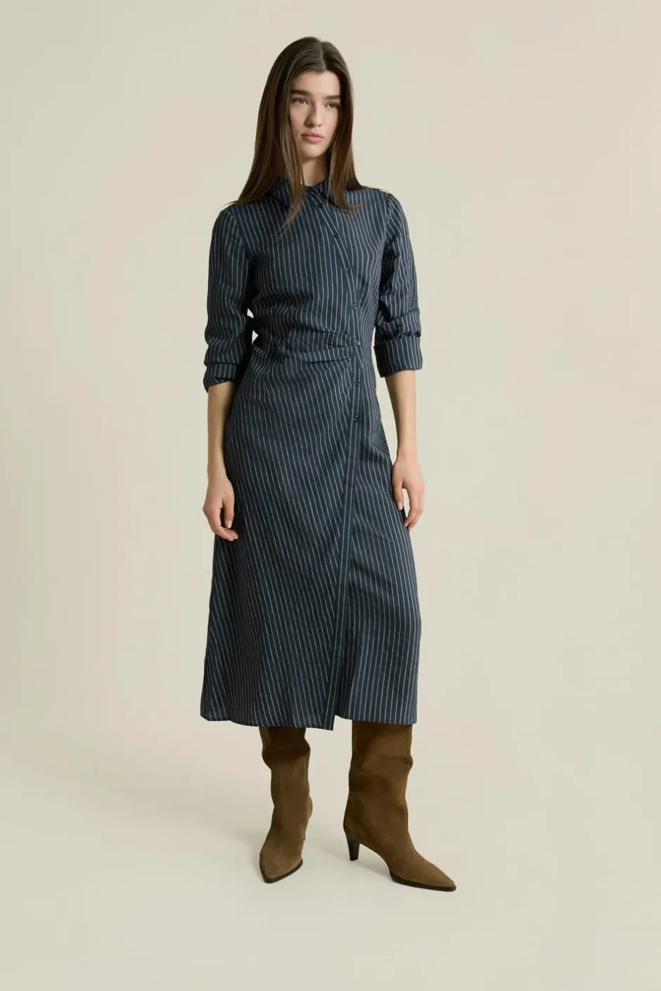 ETAM Vestidos Largos|Vestidos|Robe longue à rayures effet cache-cœur ENCRE