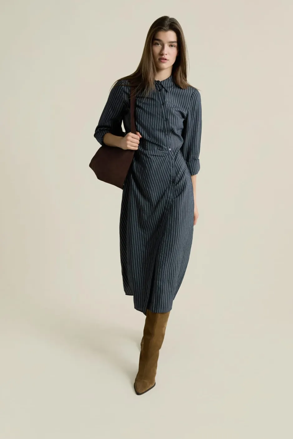 ETAM Vestidos Largos|Vestidos|Robe longue à rayures effet cache-cœur ENCRE
