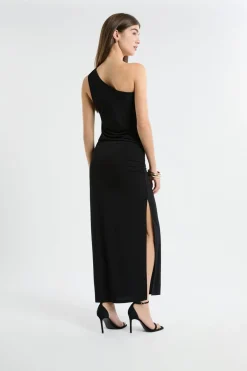 ETAM Vestidos Largos|Vestidos Lisos|Robe longue asymétrique NOIR