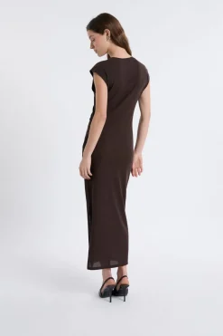 ETAM Vestidos Largos|Vestidos Lisos|Robe longue fendue MARRON