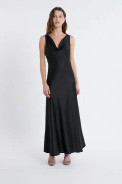 ETAM Vestidos Largos|Vestidos Lisos|Robe longue satinée NOIR