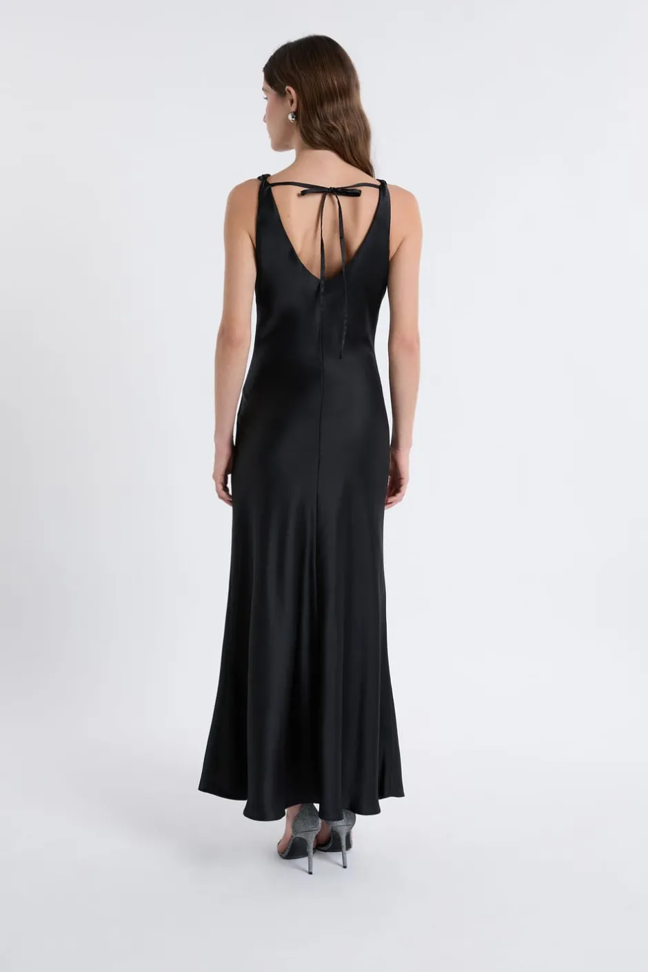 ETAM Vestidos Largos|Vestidos Lisos|Robe longue satinée NOIR