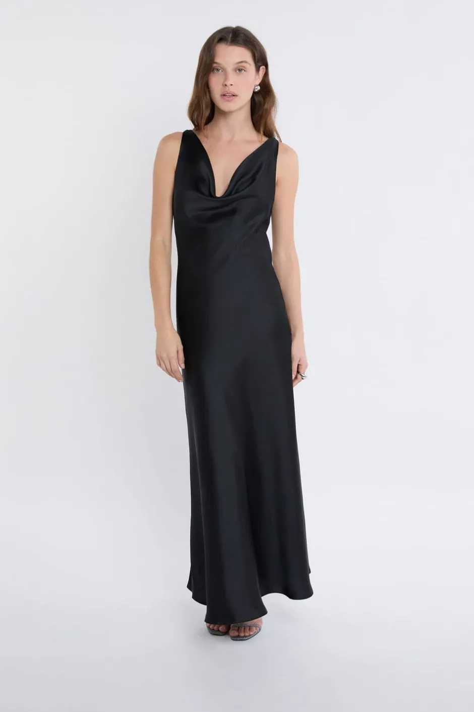 ETAM Vestidos Largos|Vestidos Lisos|Robe longue satinée NOIR