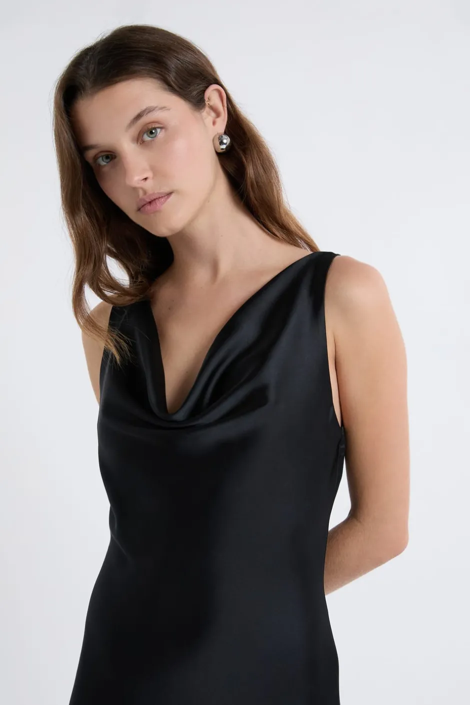 ETAM Vestidos Largos|Vestidos Lisos|Robe longue satinée NOIR