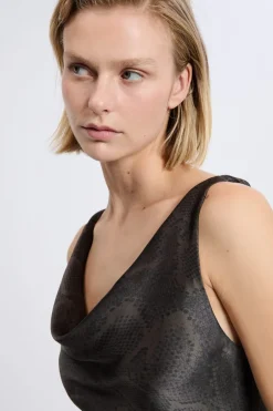 ETAM Vestidos Largos|Vestidos|Robe satinée à imprimé serpent IMP FD BRIQUE