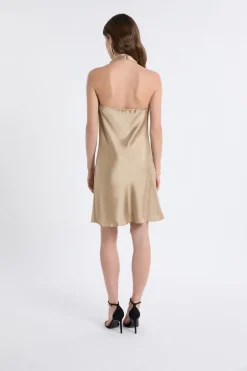 ETAM Vestidos Cortos|Vestidos Lisos|Robe satinée avec col benitier OR
