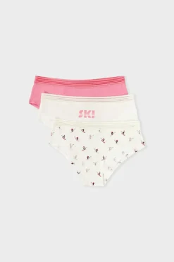 ETAM Culotte|Packs De Braguitas|Set de 3 bragas culottes de algodón y encaje con motivos ROSA