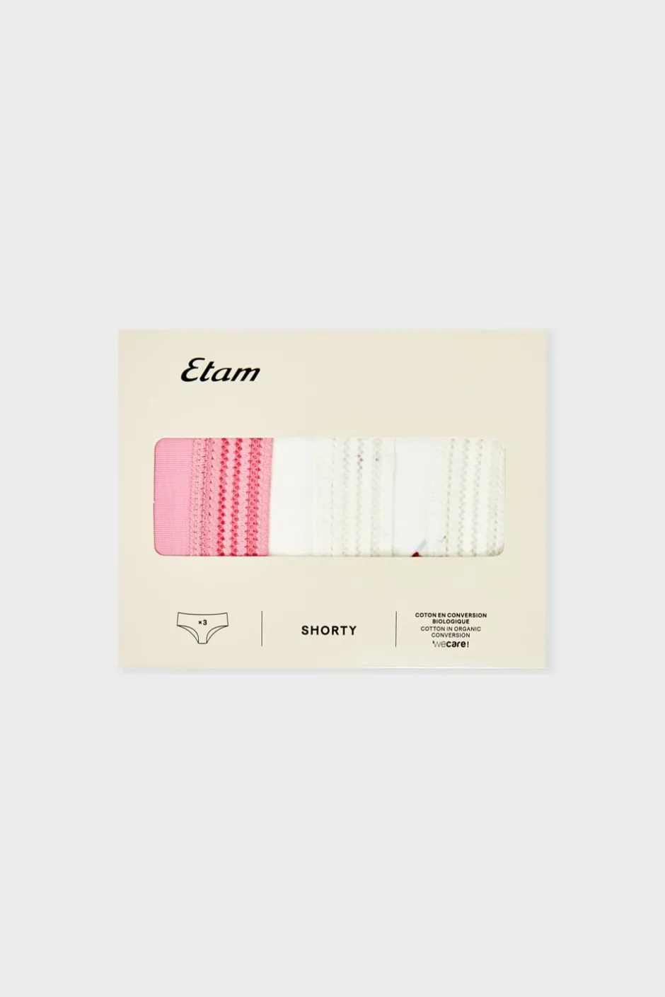 ETAM Culotte|Packs De Braguitas|Set de 3 bragas culottes de algodón y encaje con motivos ROSA