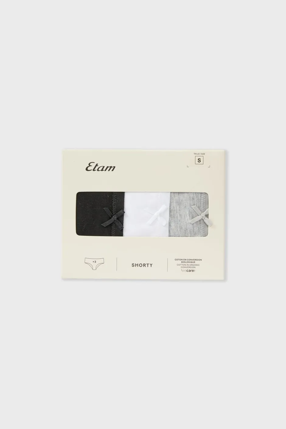 ETAM Culotte|Packs De Braguitas|Set de 3 braguitas culotte de algodón orgánico BLANCO/NEGRO/C.GRIS