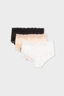ETAM Culotte|Packs De Braguitas|Set de 3 braguitas culotte de algodón y encaje MULTICOLOR