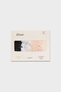 ETAM Culotte|Packs De Braguitas|Set de 3 braguitas culotte de algodón y encaje MULTICOLOR