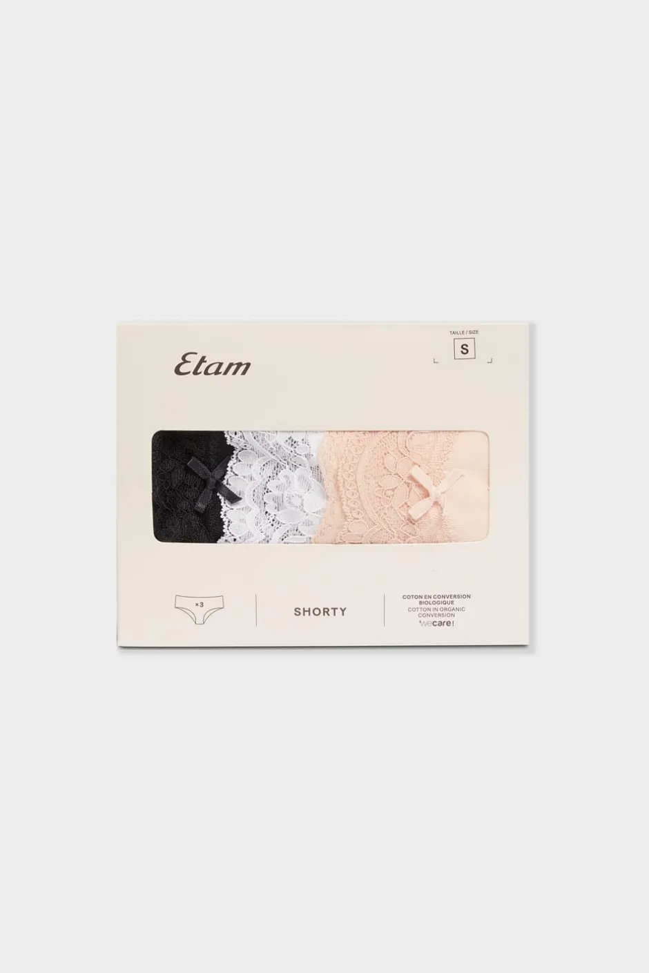 ETAM Culotte|Packs De Braguitas|Set de 3 braguitas culotte de algodón y encaje MULTICOLOR