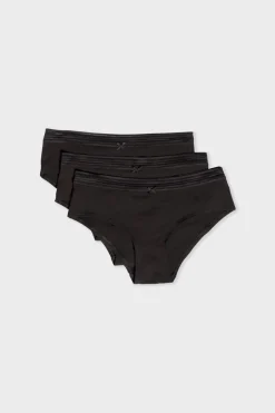 ETAM Culotte|Packs De Braguitas|Set de 3 braguitas culotte de algodón y encaje NEGRO