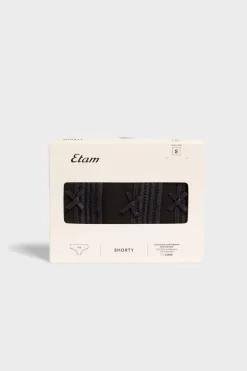 ETAM Culotte|Packs De Braguitas|Set de 3 braguitas culotte de algodón y encaje NEGRO
