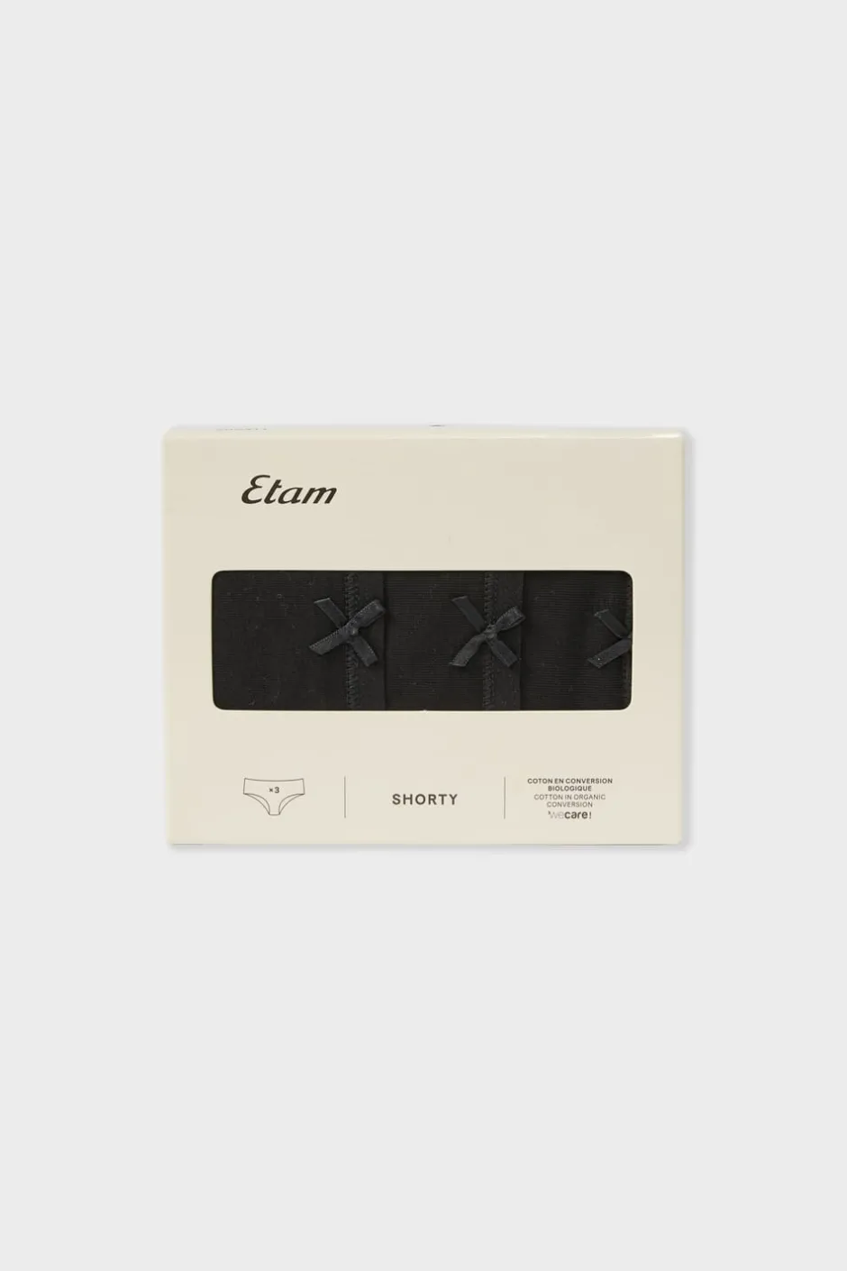 ETAM Culotte|Packs De Braguitas|Set de 3 braguitas culotte de algodón orgánico NEGRO