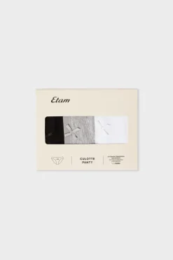 ETAM Braguita|Packs De Braguitas|Set de 3 braguitas de algodón ecológico C.GRIS/NEGRO/BLANCO