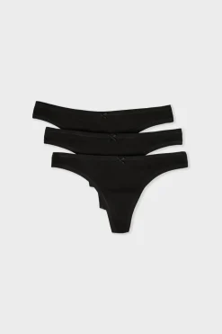 ETAM Packs De Braguitas|Novedades Braguitas|Set de 3 tangas a juego de algodón orgánico NEGRO