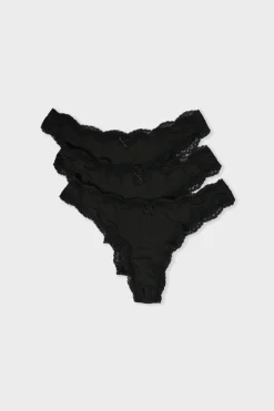 ETAM Tanga Brasileño|Packs De Braguitas|Set de 3 tangas de microfibra y encaje NEGRO