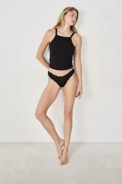 ETAM Tanga Brasileño|Packs De Braguitas|Set de 3 tangas de microfibra y encaje NEGRO