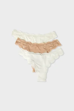 ETAM Tanga Brasileño|Packs De Braguitas|Set de 3 tangas de microfibra y encaje MULTICOLOR
