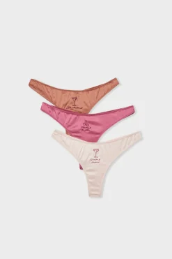 ETAM Tanga Brasileño|Packs De Braguitas|Set de 3 tangas satinados rosa nude