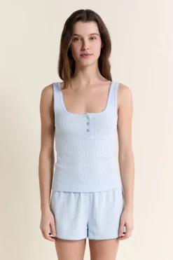 ETAM Los Pijamas Más Responsables|Pijamas Esenciales|Short de pyjama en coton en pointelle BLEU AZUR