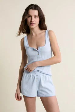 ETAM Los Pijamas Más Responsables|Pijamas Esenciales|Short de pyjama en coton en pointelle BLEU AZUR