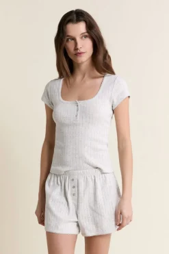 ETAM Pijamas Esenciales|Los Pijamas Más Responsables|Short de pyjama en coton en pointelle GRIS