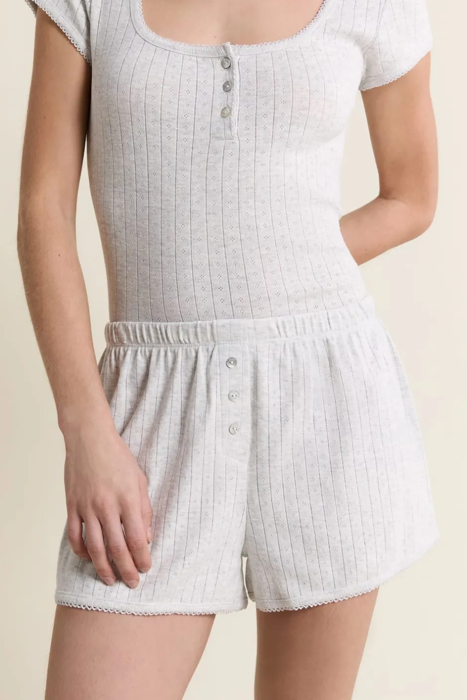 ETAM Pijamas Esenciales|Los Pijamas Más Responsables|Short de pyjama en coton en pointelle GRIS
